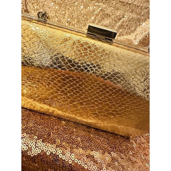 I.N.C. Copper Rose Gold Silver Colored Geometric Textured Clutch Evening Bag - Picture 3 of 7